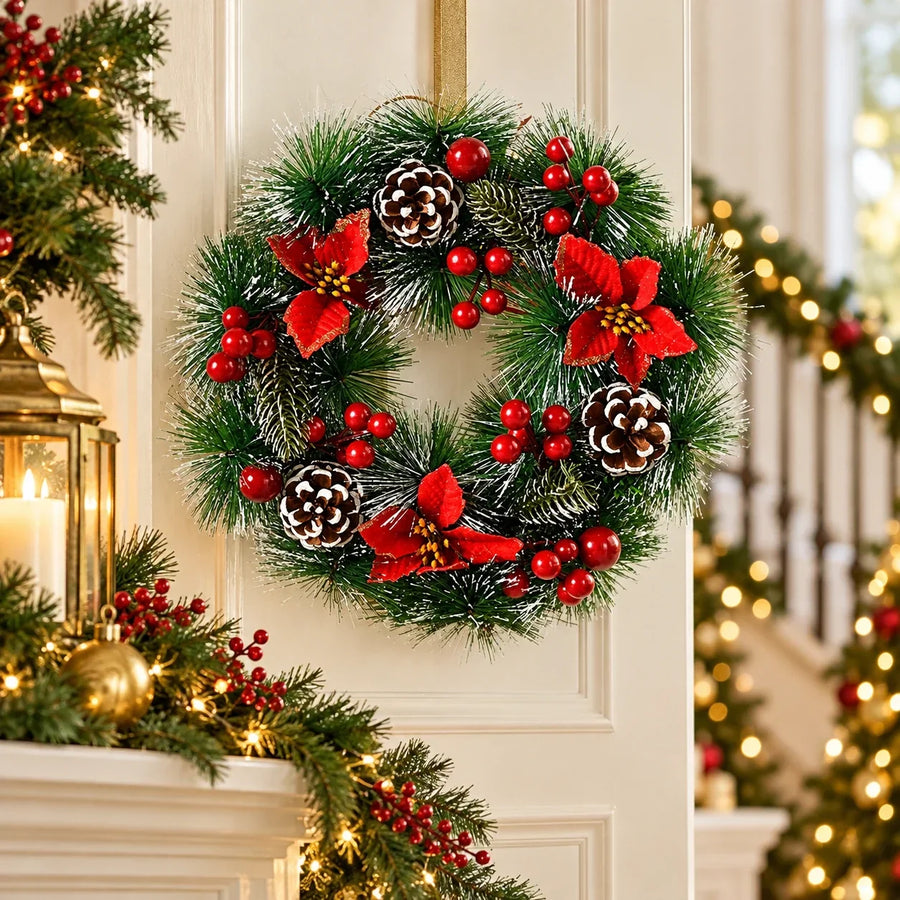 Poinsettia and Berry Wreath — Christmas room styling