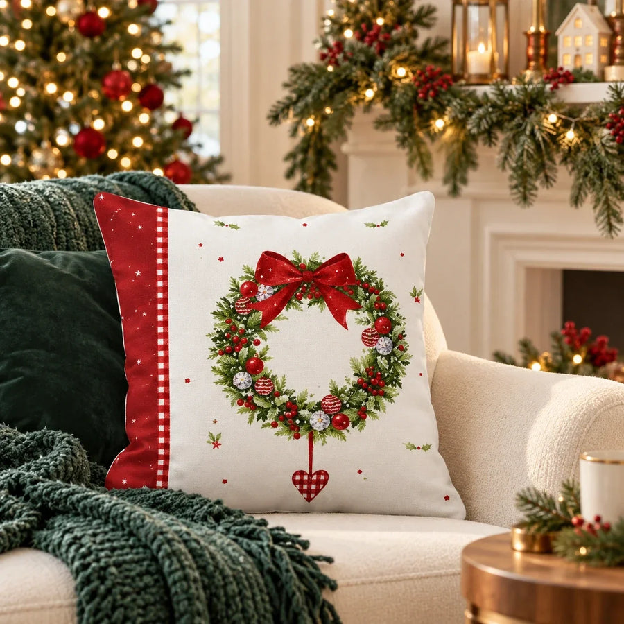 Christmas Wreath Pillow Cover — Christmas room styling