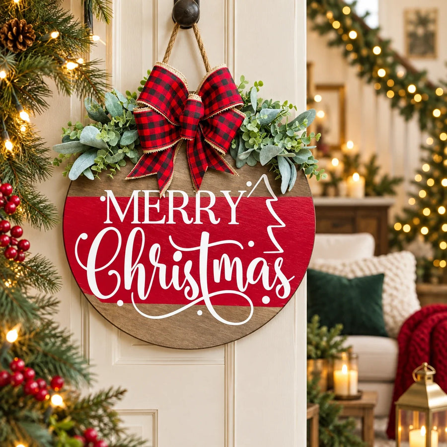 Merry Christmas Wooden Door Sign — Christmas room styling