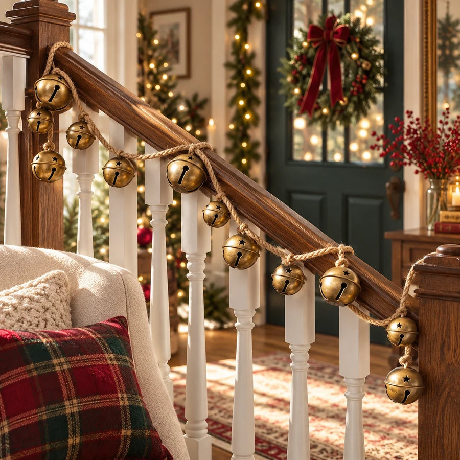Antique Gold Jingle Bell Garland — Christmas room styling