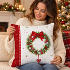 Christmas Wreath Pillow Cover — Held by a model