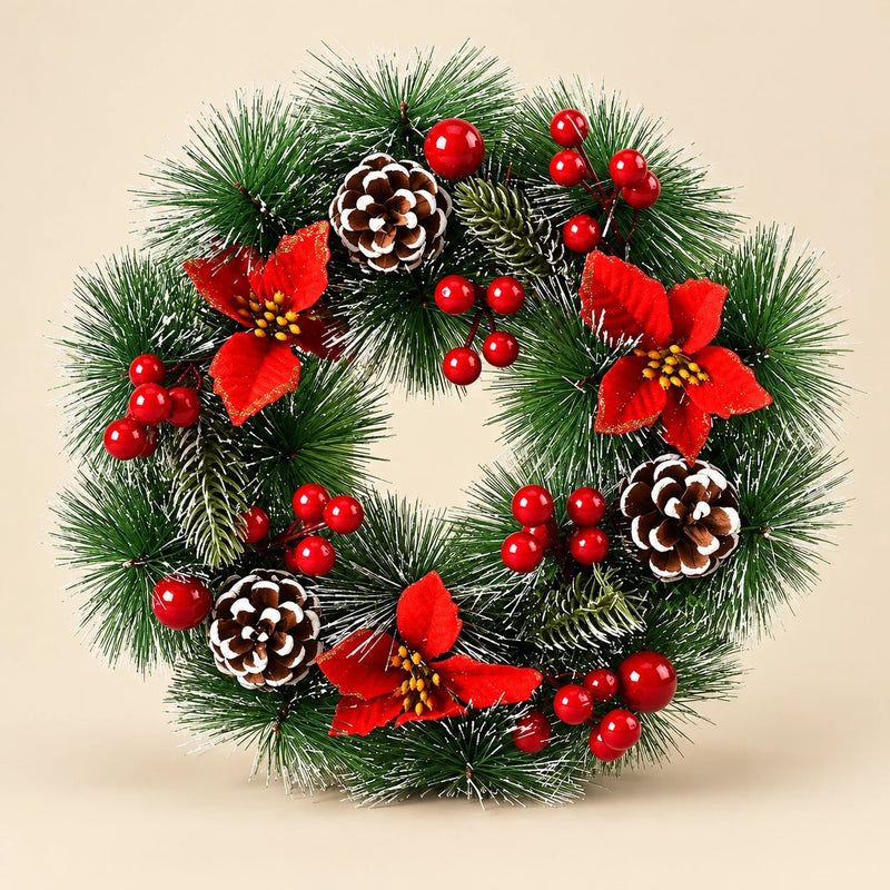 Poinsettia and Berry Wreath — Beige studio