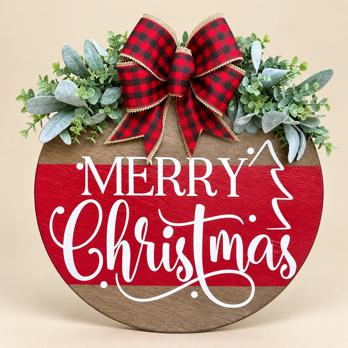Merry Christmas Wooden Door Sign — Beige studio