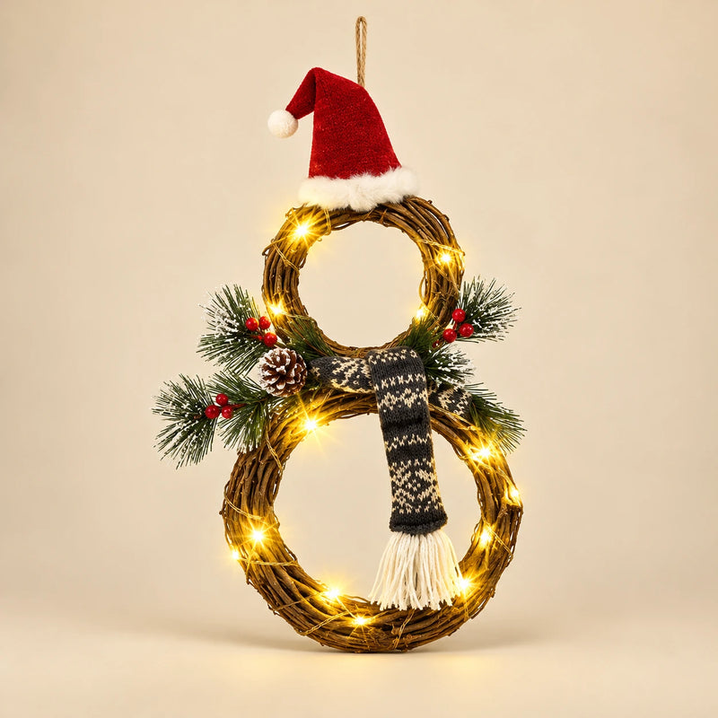 Lighted Snowman Wreath — Beige studio