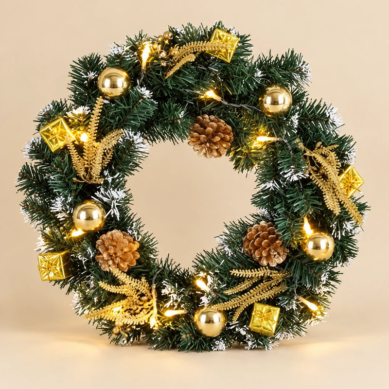 Lighted Gold Gift Wreath — Beige studio