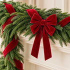 Norfolk Pine Garland with Red Velvet Bows — Close-up details