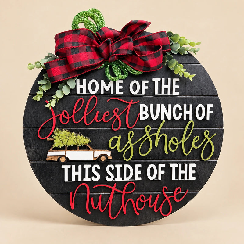 Jolliest Bunch Christmas Door Sign — Beige studio