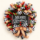Plaid Bow & Berry Wreath — 45cm Christmas Bowknot