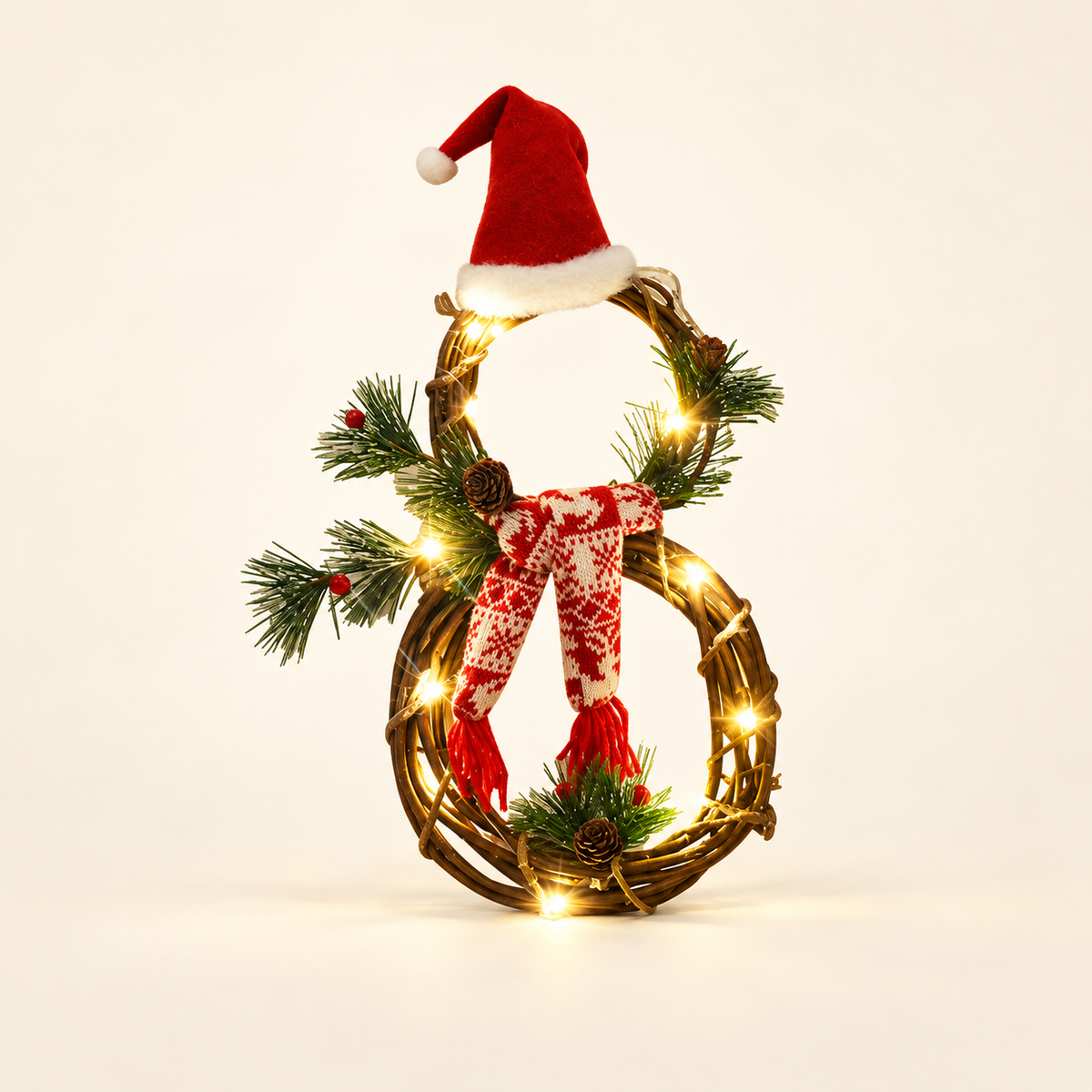 Lighted Snowman Vine Wreath — Red